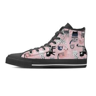 ピンクのかわいい猫プリントメンズハイトップシューズ - Kawaiitshirt