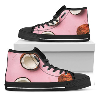 ピンクのココナッツパターンプリントの黒いハイトップシューズ - Kawaiitshirt
