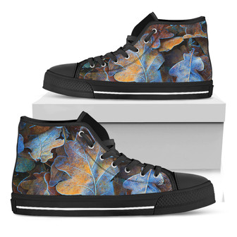 フローズンオークリーフプリントブラックハイトップシューズ - Kawaiitshirt