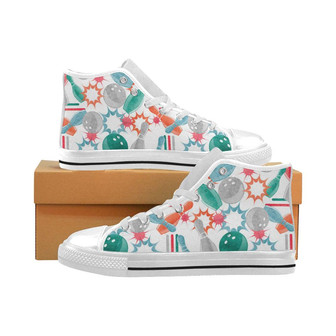 水彩ボウリングパターン メンズハイトップシューズ ホワイト - Kawaiitshirt