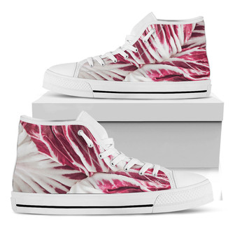 赤キャベツの葉のプリント白いハイトップシューズ - Kawaiitshirt