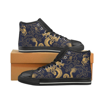 金の竜の模様の男性用ハイトップシューズブラック - Kawaiitshirt