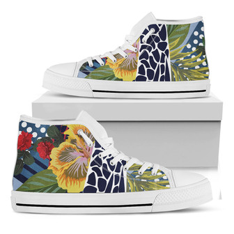 エキゾチックパッチワークパターンプリント白いハイトップシューズ - Kawaiitshirt