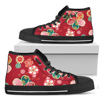 日本の着物柄プリント黒ハイトップシューズ - Kawaiitshirt