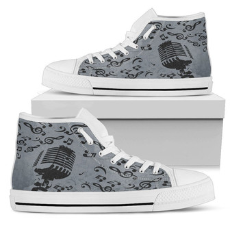 歌唱マイクロフォングレーキャンバス音楽ハイトップシューズ - Kawaiitshirt