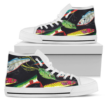 釣り餌プリントメンズハイトップシューズ - Kawaiitshirt