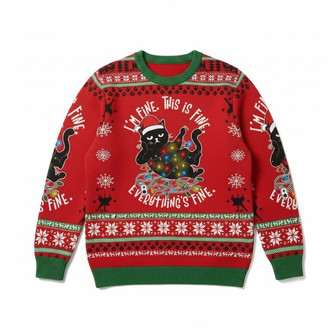 Funny Black Cat Christmas Ugly Sweater | Seseable CA
