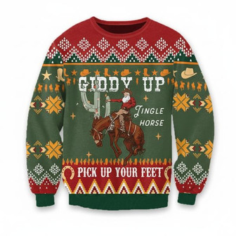 Giddy Up Jingle Horse Cowboy Christmas Ugly Sweater Cowboy Sweatshirt Retro Christmas Shirt Country Christmas Shirt | Seseable UK
