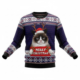 Grumpy Cat Santa Hat Merry Christmas Ugly Christmas Sweater | Seseable UK