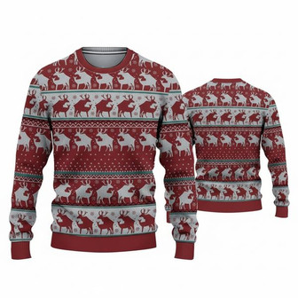 Red Reindeer Custom Pullover Christmas Ugly Sweater - Seseable