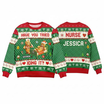 Funny Gingerbread Nurse Christmas Sweater - Personalized Ugly Xmas | Seseable UK