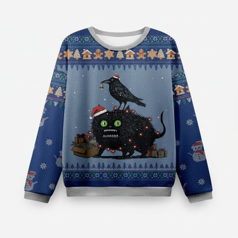 Black Cat And Raven Christmas Sweater | Seseable CA