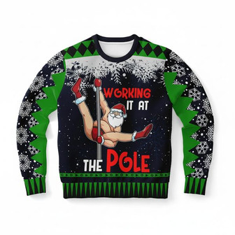 Funny Santa Pole Dancing Ugly Christmas Sweatshirt. Tacky Xmas Humor | Seseable UK