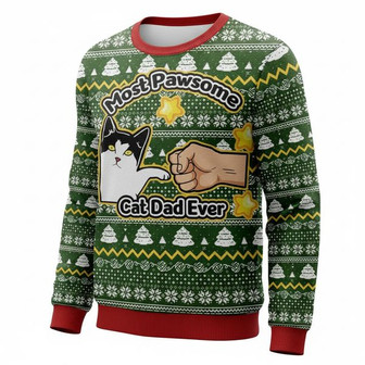 Most Pawsome Cat Dad Ever Christmas Sweater | Seseable CA