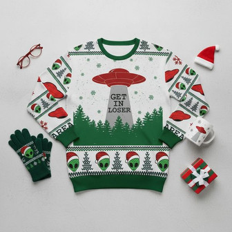 Get In Loser Quotes Alien Ugly Sweater | Seseable CA