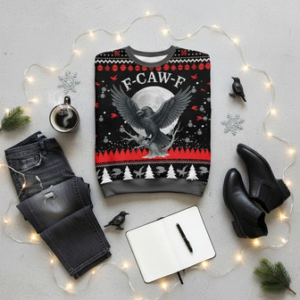 Men's Christmas F Caw Funny Bird Sarcastic Sweater Crewneck Sweatshirt Xmas Humor Pullover 3D Print Shirt Men Women Youth Sweatshirts | Seseable UK