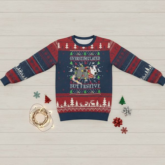 Possum Overstimulated But Festive Christmas Ugly Sweater | Seseable CA