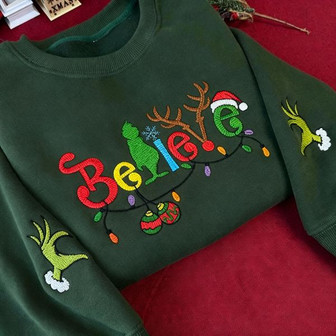 Believe Christmas Embroidered Embroidered Sweatshirt - Monsterry