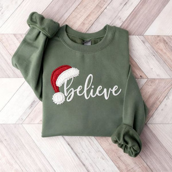 Believe Christmas Embroidered Sweatshirt - Monsterry