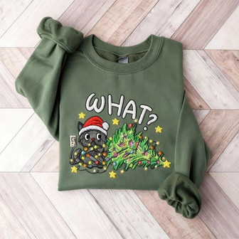 Black Cat What Christmas Embroidered Sweatshirt - Monsterry