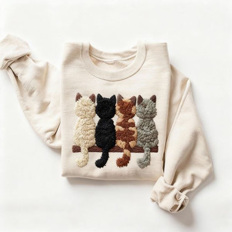 Christmas Cat Embroidered Sweatshirt - Monsterry