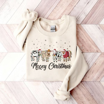 Christmas Cow Embroidered Sweatshirt - Monsterry