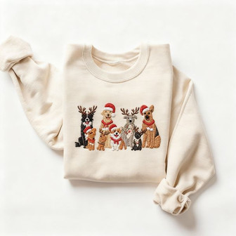 Christmas Dog Embroidered Sweatshirt - Monsterry