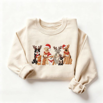 Christmas Dog Embroidered Sweatshirt - Monsterry