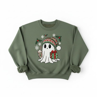 Christmas Ghost Santa Embroidered Sweatshirt - Monsterry