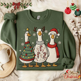 Christmas Goose Embroidered Sweatshirt - Monsterry