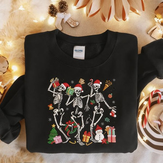 Christmas Skeleton Embroidered Sweatshirt - Monsterry