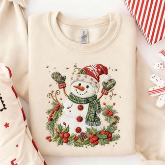 Christmas Snowman Embroidered Sweatshirt - Monsterry