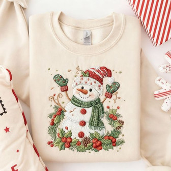 Christmas Snowman Embroidered Sweatshirt - Monsterry