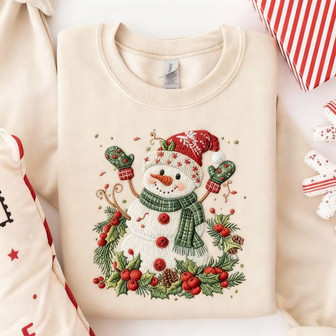 Christmas Snowman Embroidered Sweatshirt - Monsterry