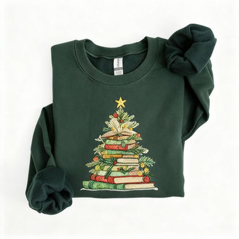 Christmas Tree Books Embroidered Sweatshirt - Monsterry