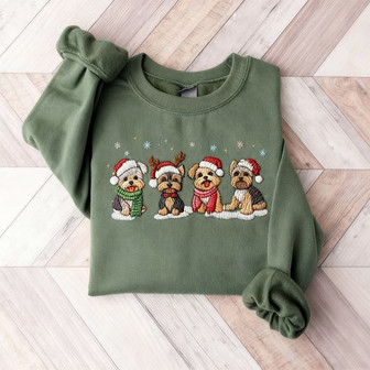 Christmas Yorkshire Terrier Embroidered Sweatshirt - Monsterry