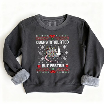 Comfort Colors® Overstimulated But Festive Possum Christmas Embroidered Sweatshirt - Monsterry