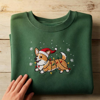 Custom Corgi Christmas Embroidered Sweatshirt - Monsterry