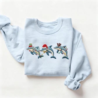 Dolphin Christmas Embroidered Sweatshirt - Monsterry