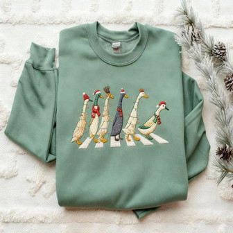 Ducks Christmas Embroidered Sweatshirt – Abbey Road Christmas Sweater Sweater Family – Cozy Holiday Sweater Funny Ducks - Monsterry