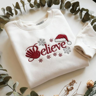 Embroidered Believe Christmas Embroidered Sweatshirt - Monsterry