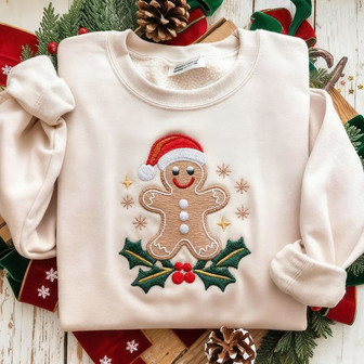 Embroidered Christmas Gingerbread Embroidered Sweatshirt - Monsterry
