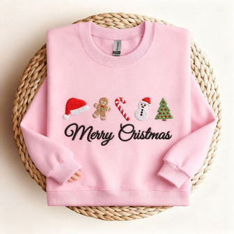 EMBROIDERED CHRISTMAS SWEATSHIRT Christmas Cookie Embroidered Sweatshirt Stocking Stuffer Gift For Friends Christmas Gift For Christmas Tree Embroidered Sweatshirt - Monsterry