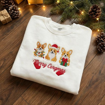 Embroidered Corgi Christmas Embroidered Sweatshirt - Monsterry