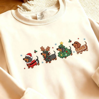 Embroidered Dachshund Christmas Embroidered Sweatshirt - Monsterry