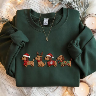Embroidered Dachshund Christmas Embroidered Sweatshirt - Monsterry