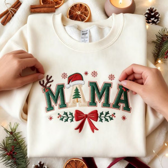 EMBROIDERED Mama Christmas Embroidered Sweatshirt - Monsterry