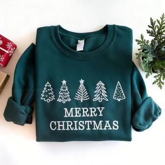 Embroidered Merry Christmas Embroidered Sweatshirt - Monsterry