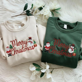 Embroidered Merry Christmas Embroidered Sweatshirt - Monsterry