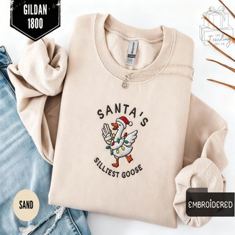 Embroidered Silly Goose Christmas Embroidered Sweatshirt - Monsterry